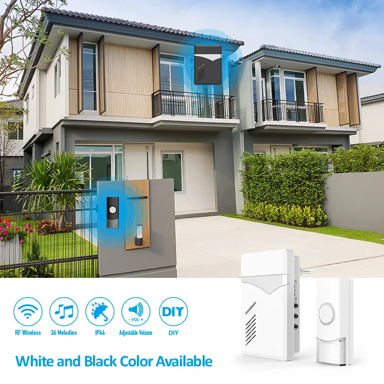 Smart wireless doorbell ding dong sound electronic door bell 38 Molidies chime wireless family doorbell kit  QH-822AC WHITE