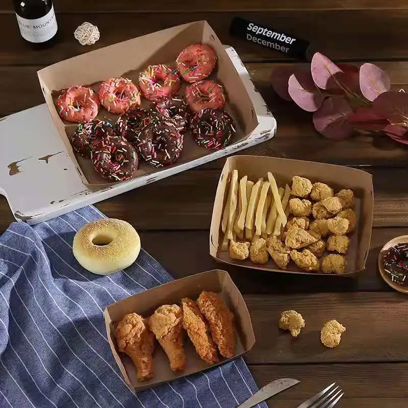 Wholesale Cheap Full Size Disposable Snack Fast Food Box Paper Tray Food  Tray with Printed Logo