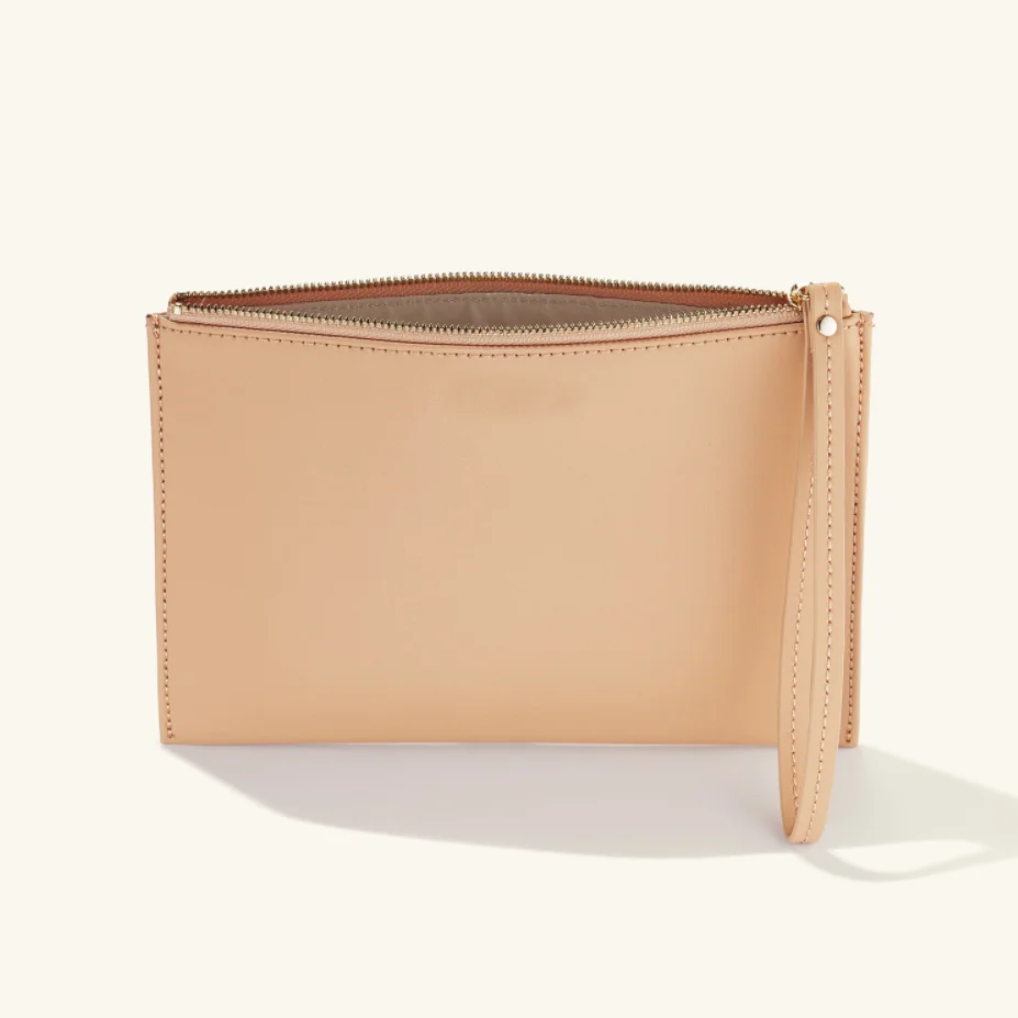 Luxury custom genuine pu leather wristlet women clutch bag zipper pouch