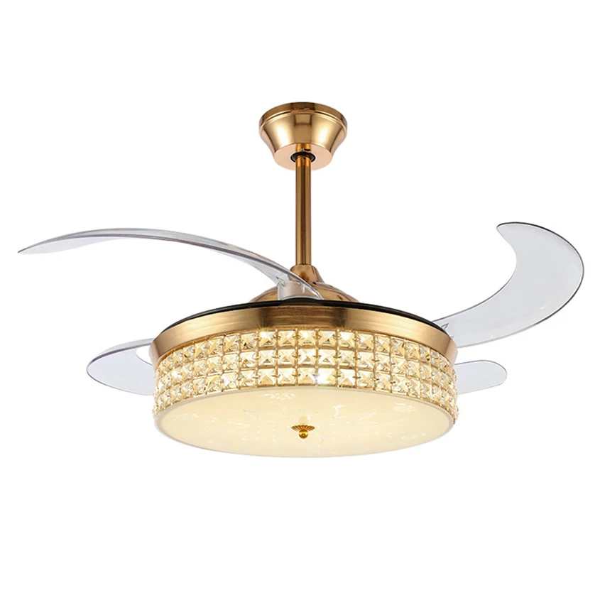 Fashionable universal Contemporary Lighting Crystal Chandelier Ceiling Fan With Lamp 3 color temperature LED Energy saving