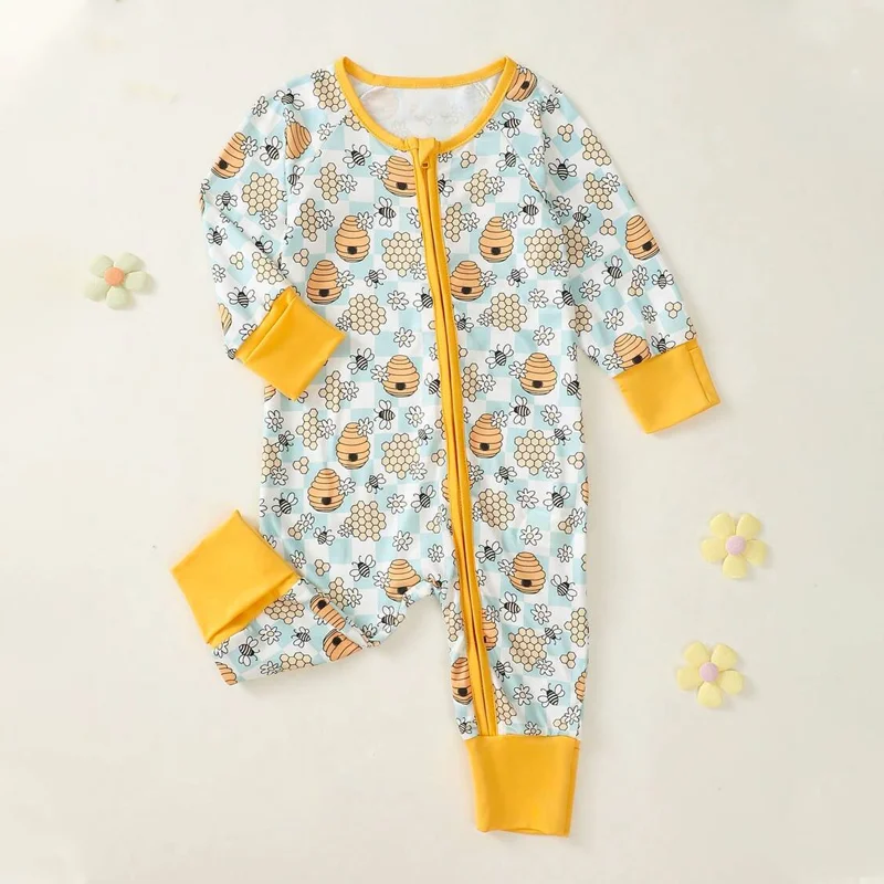 Wholesale Organic Bamboo Zipper Kids Kimono Newborn Baby Pumpkin Romper Casual Cotton Woven Spring