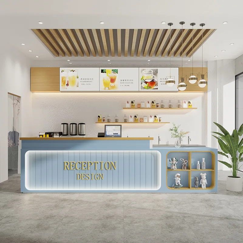 Coffee Checkout Counter Hotel Office Modular Furniture Work Front Desk Reception Salon Reception Desks With Cabinet For Sale