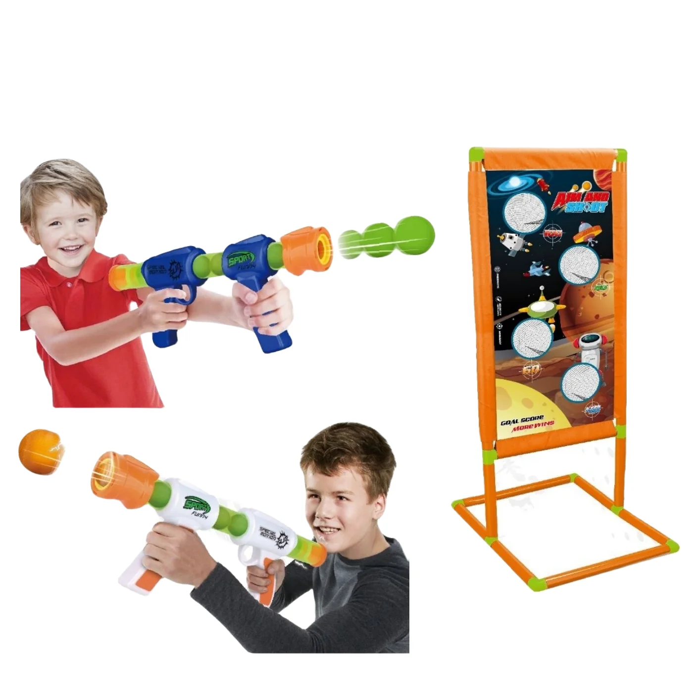2 In 1 Space Flying Saucer Soft Bullet Air Soft Bullets Shooting Gun 2 Players Fighting Outdoor Toys For Kids