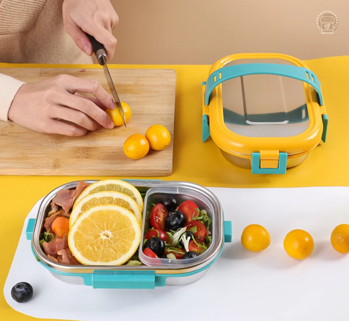 Stainless Steel Bento Lunch Box for Kids Eco Friendly Portion Snack Food Containers Modern Metal Food Pail With Handle
