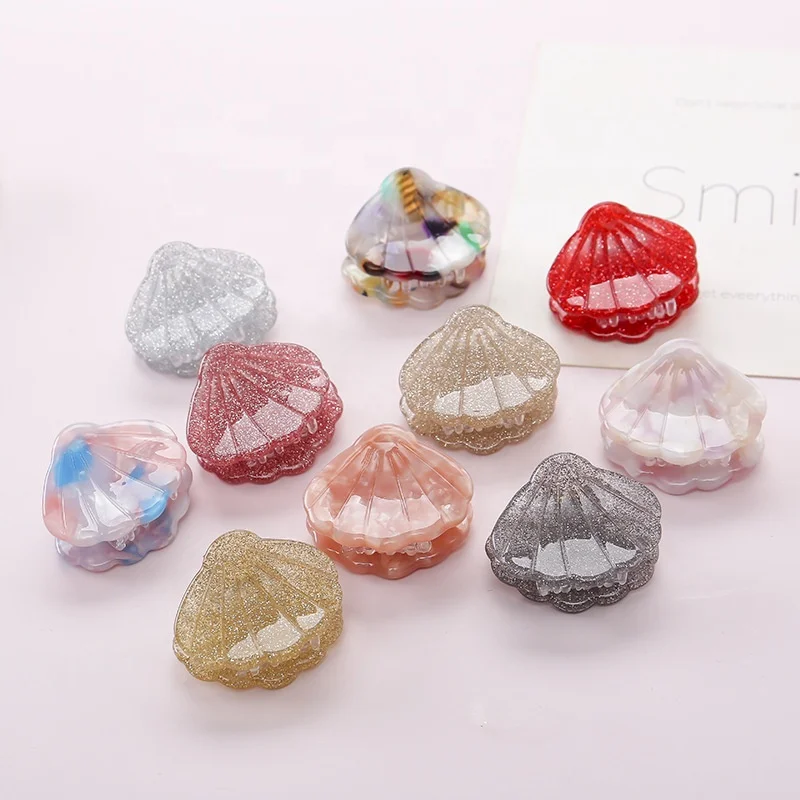 Ziming New Hot Mini Size Glitter Seashell Acetate Hair Claw Small Girls Cute Acetic Acid Bang Seashell Hair Claw Clip