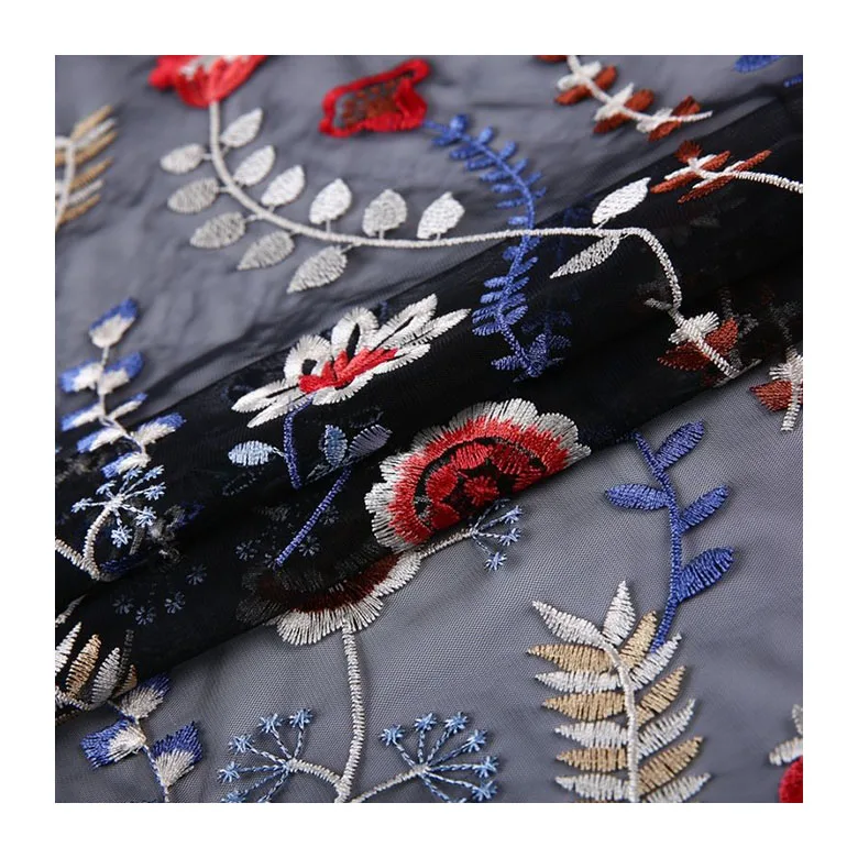 HA-15757 Multi Color Cheap Tulle Garment 3d Flower Lace Embroidered Fabric African Fabric