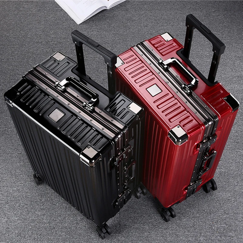 Aluminum frame hand luggage universal wheel trolley case in stock wholesale large capacity zipper password 28inch hard suitcase