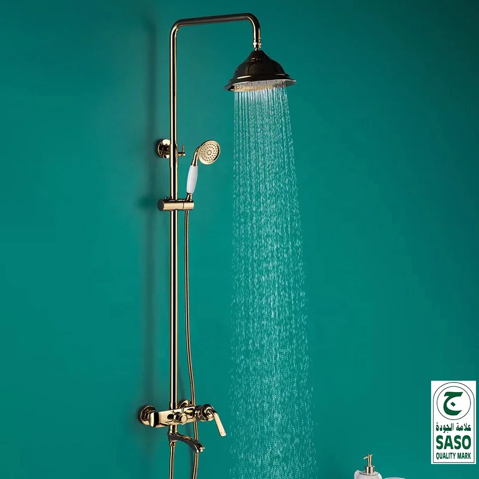 Luxury Bathroom Rain Shower Faucet Set Gold Chrome Modern Contemporary Ceramic Hotel Titanium Brushed Gold Shower System 3 Years