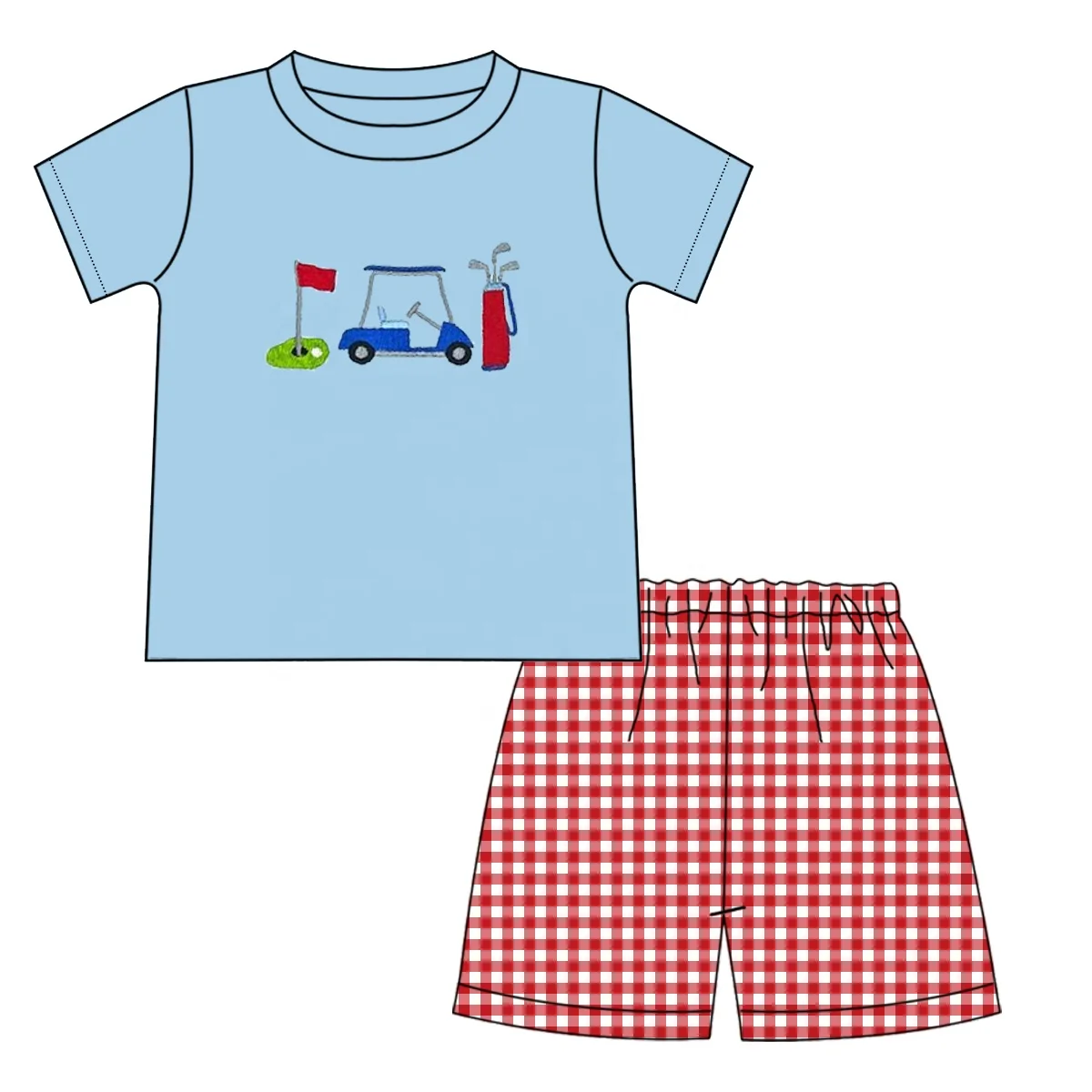 2023 Customized Sibling Kids Clothing Golf Embroidered Baby Boy Romper