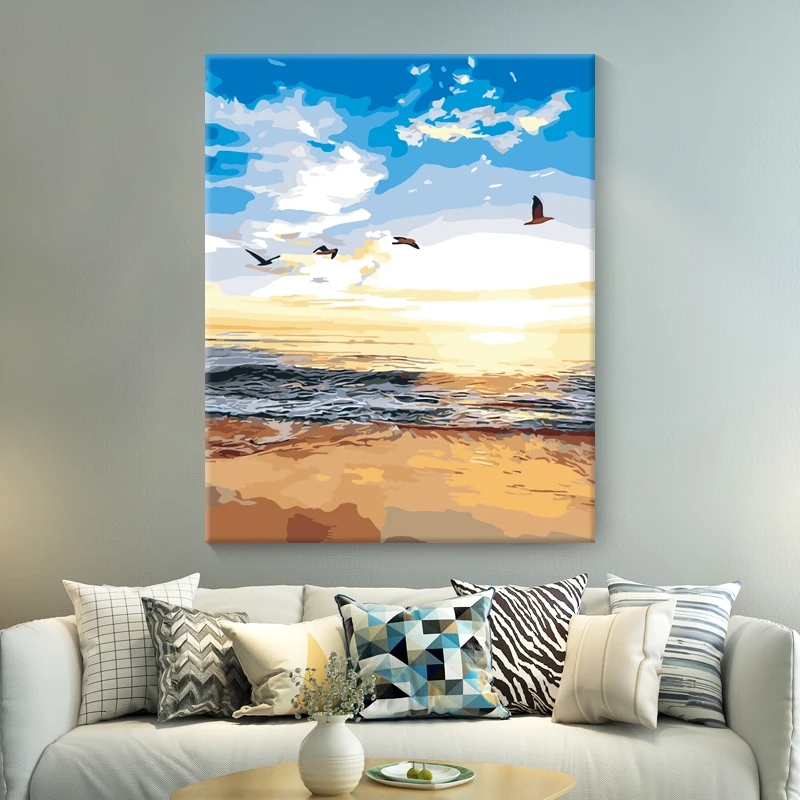 Home Decor Diy Seascapes Oil Painting Canvas Kids Hand Painted Acrylic Number Picture Custom Paint By Numbers Canvas