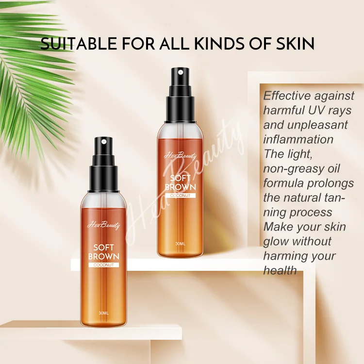 OEM Sun Care Tan Oil Self Tanner Cocoa Shimmering Looking Dark Brown Dry Quick Tanning Peptide Oil