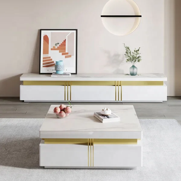 Настольная Подставка для телевизора NOVA White Muebles со спеченным камнем развлекательного центра медиаконсоли шкаф хранения гостиной