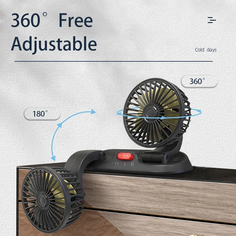 Dual dashboard car fan heads 12V 24V truck air fan universal USB interior accessories 12 volt fan rv suv F410 For Car Office