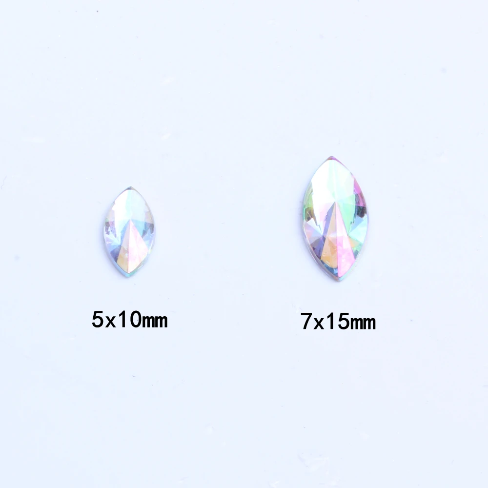 Acrylic charm Rhinestones Glue On 5x10mm 50pcs Flatback Pointed Horse Eye AB Colors For Nails, clothes, bags, shoes