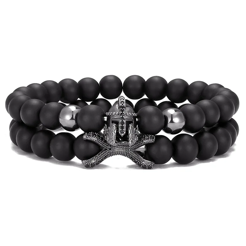 Hot Selling Fashion Personalized Men Bracelet Frosted Black Stone Natural Bead Bracelets