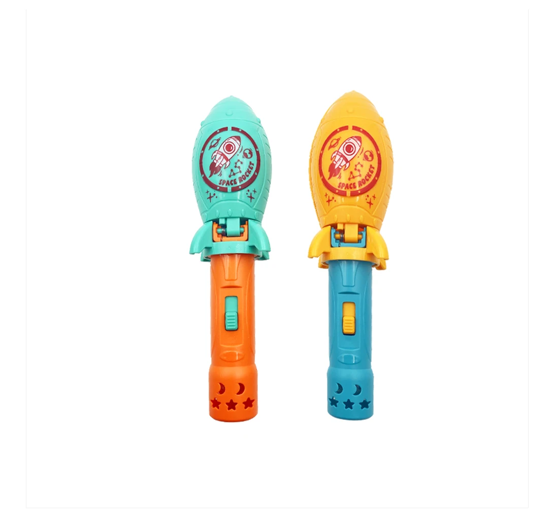 Novelty Cartoon Space Rocket Glow Stick Candy Toy Promotional Kids Gift Plastic Lollipop Toy Candy