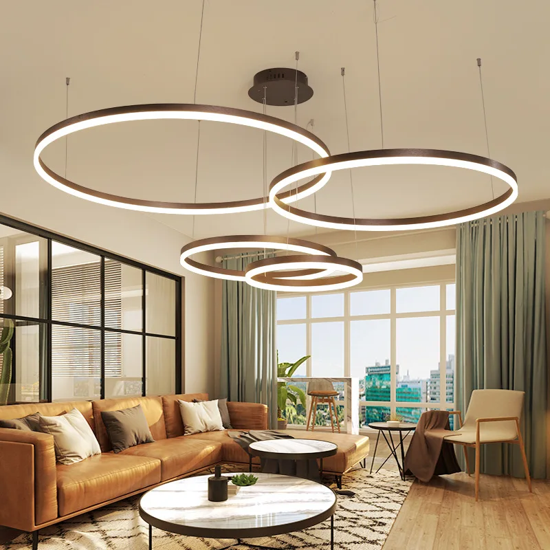 
Affordable Luxury Circle Ring Dimmable Acrylic Shade LED Chandelier for Living Room Hotel Loft 