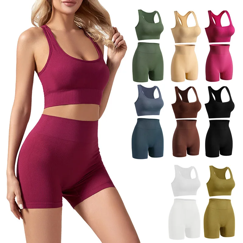 Custom 2023 New Arrival Hot Sale Women yoga suits 2 pcs sports bra and but lift leggings Gym Fitness set women