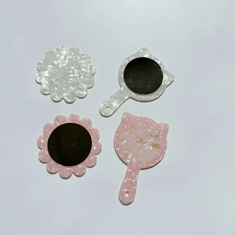 Wholesale Cellulose acetate Flower cute pocket mirror mini makeup Eco-friendly Flower Makeup Mirror