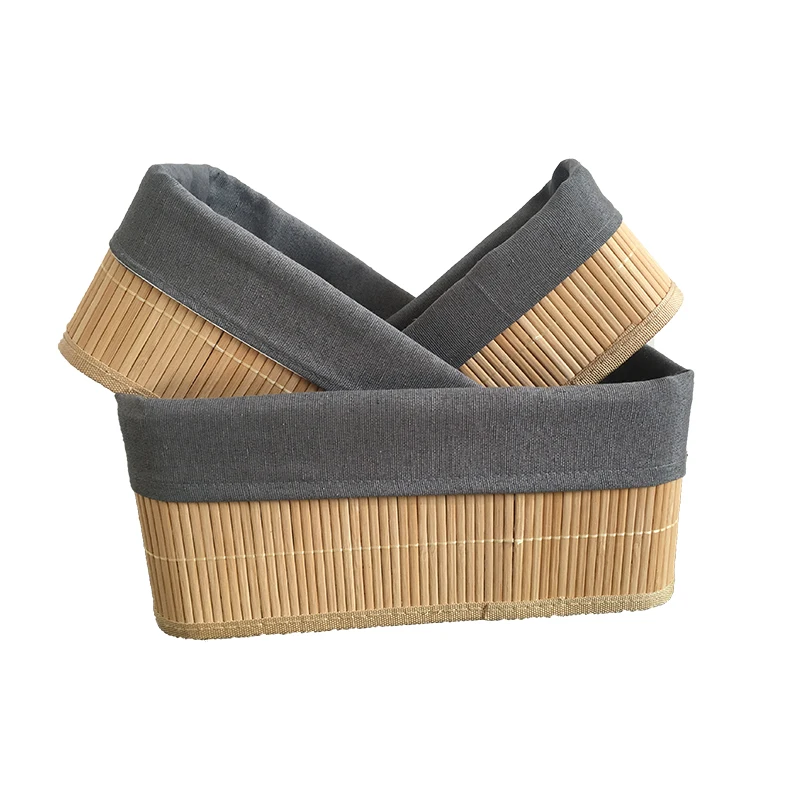 Natural Bamboo Woven Basket Foldable With Lining For Toys Candy Set