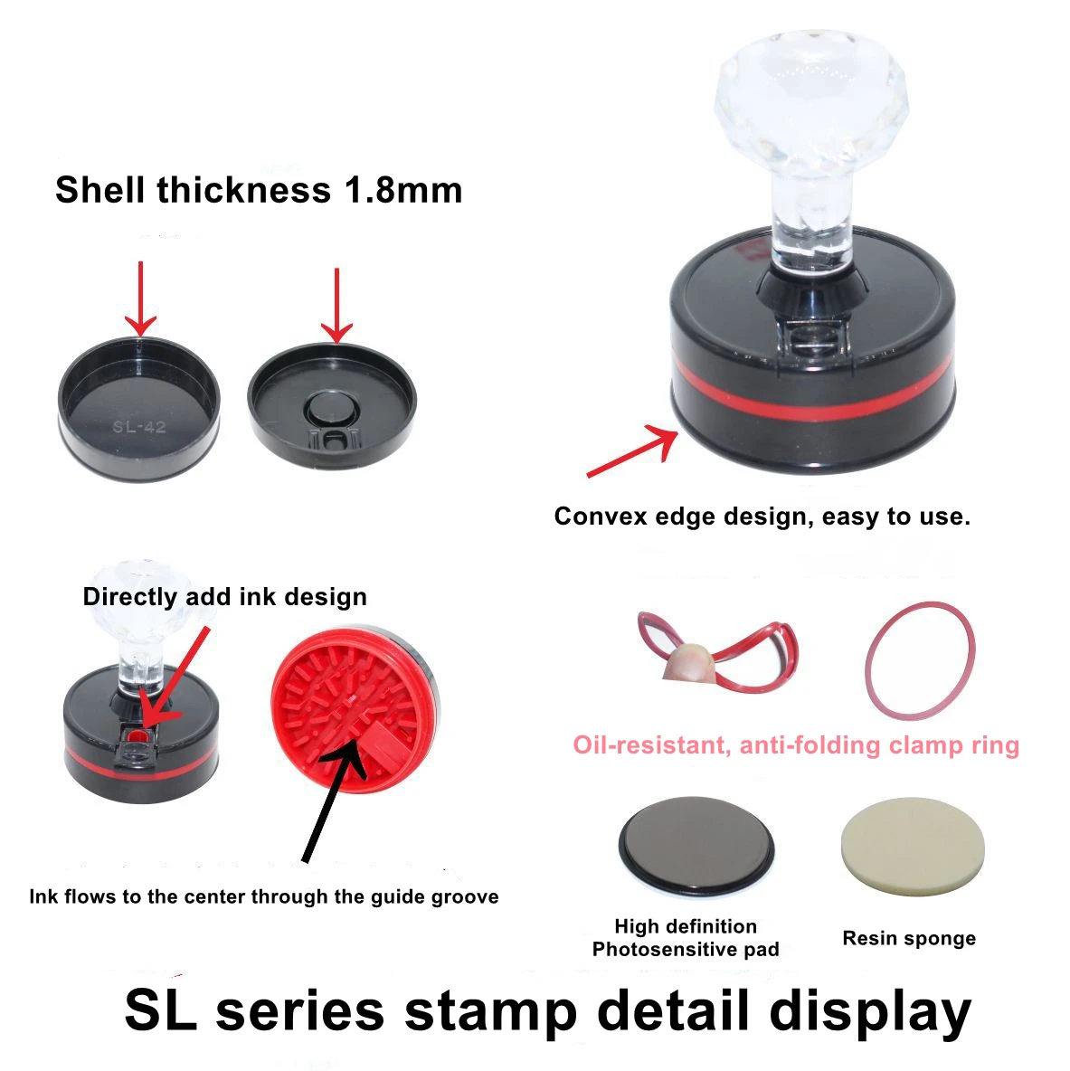 High Quality Factory Wholesale SL HD Crystal Handle Flash Office Custom Stamp