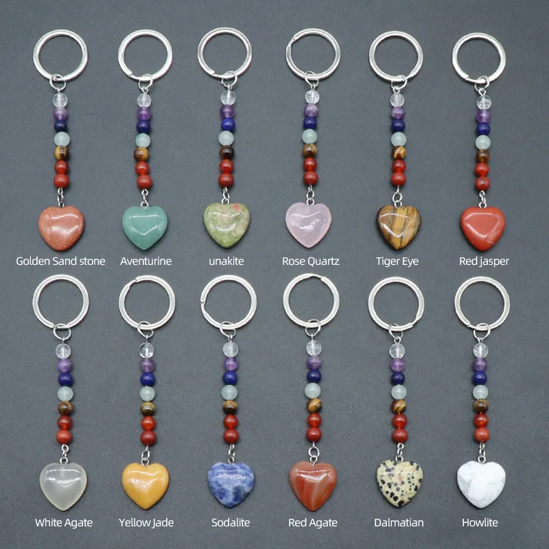 2024 Natural Crystal Colorful Stone Love Keychain Pendant Jewelry Luggage Pendant DIY Keychain Wholesale