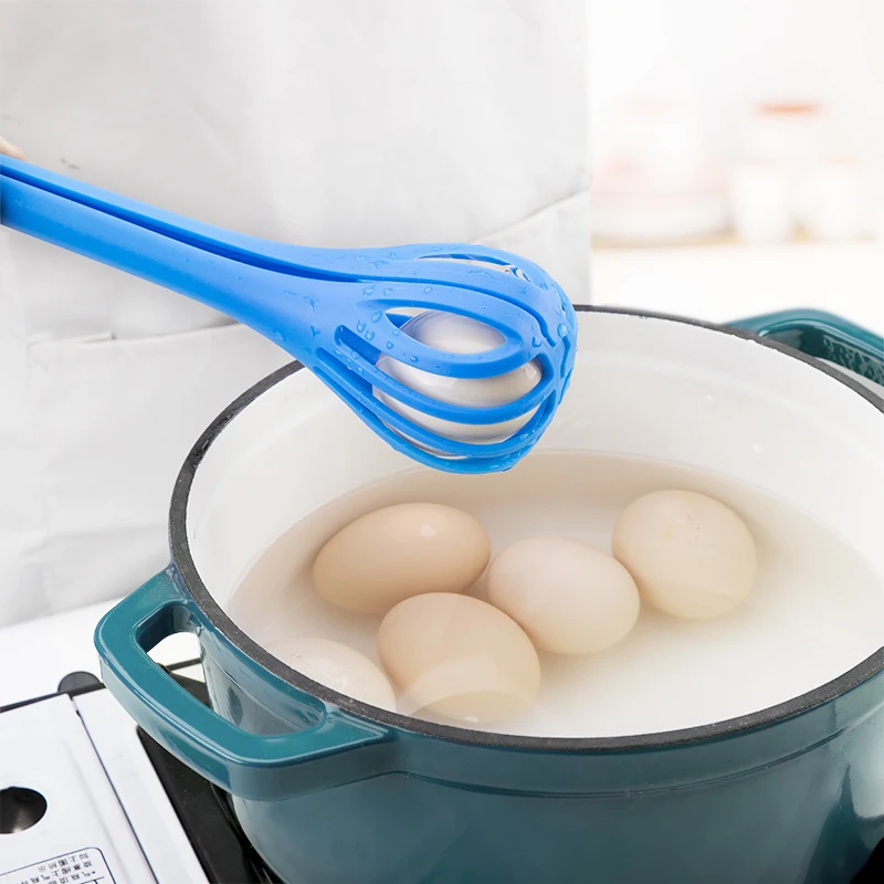 2 in 1 Nylon Grip Flip Tongs Kitchen Spatula and Tongs Egg Whisk Beater with Food Tong