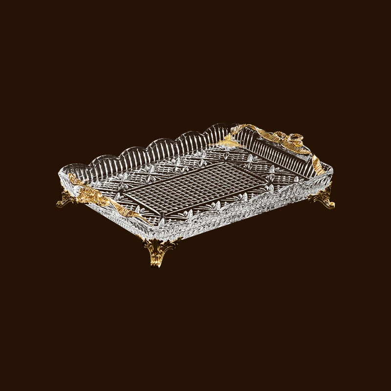 High-end Workmanship Hotel Restaurant Club Coffee Shop Home Decor Party Carving Copper Base Crystal Food Fruit Trays