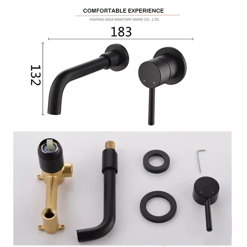 Hot Sale Single Hole Simple Brass Wall Mounted Bathroom Basin Mixer Black Concealed Faucet for Basin