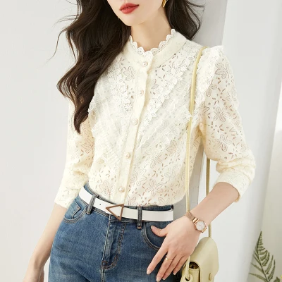 YiXin Женские топы и блузки 2023 Весенняя кружевная блузка для женщин женские повседневные Элегантные высококачественные