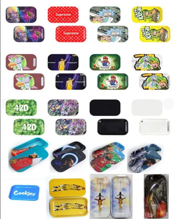 A Custom Tin Plain Rolling Tray Smoke Metal Weed Rolling Tray Set Wholesale with Cover