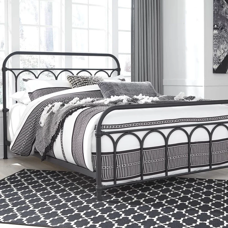 High Quality Modern Home Simple Bedroom Furniture Wrought Iron Platform Double Metal Frame Bed For Hotel