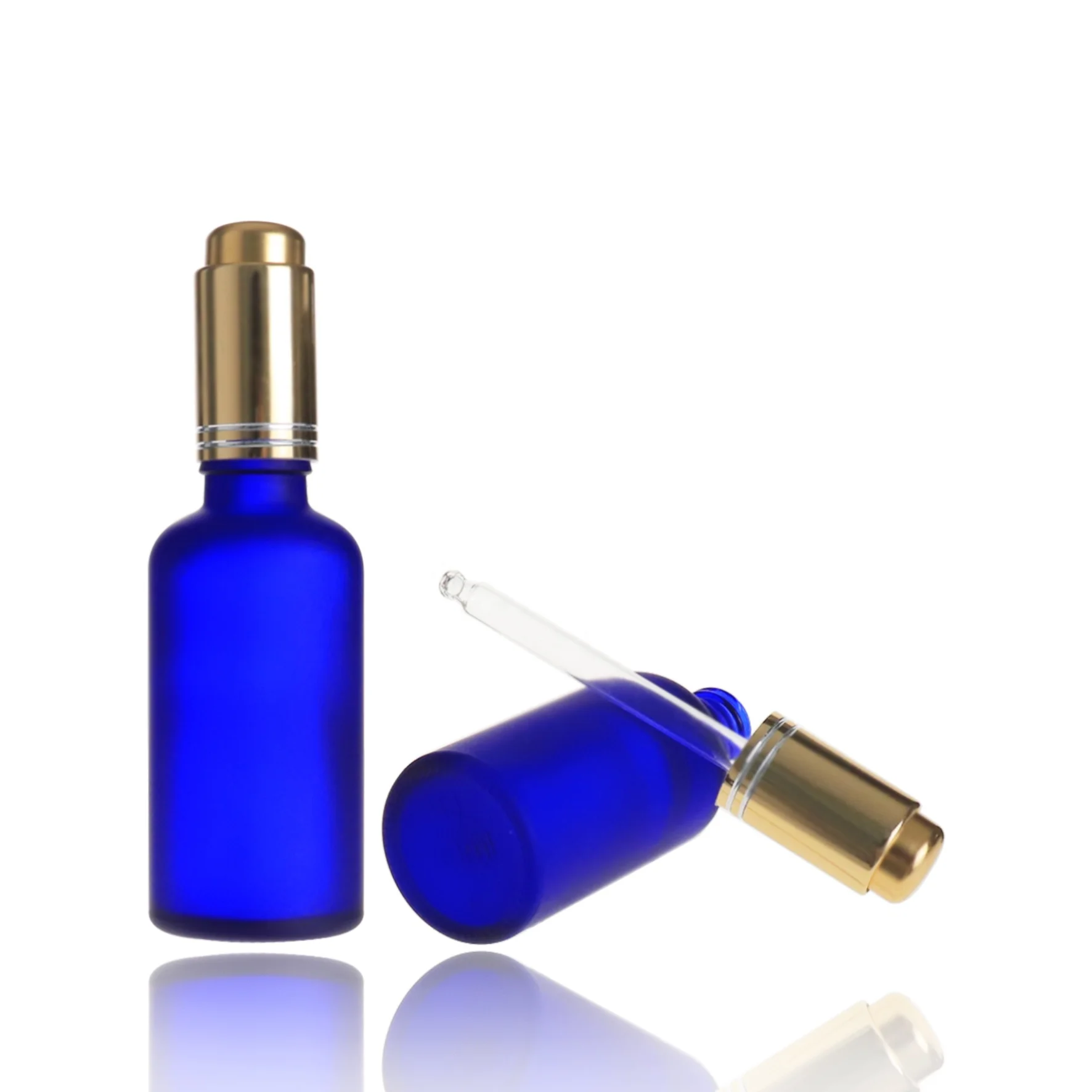 Logo printing 50ml dropper bottles frosted blue green essential oil glass containers with pump pipette