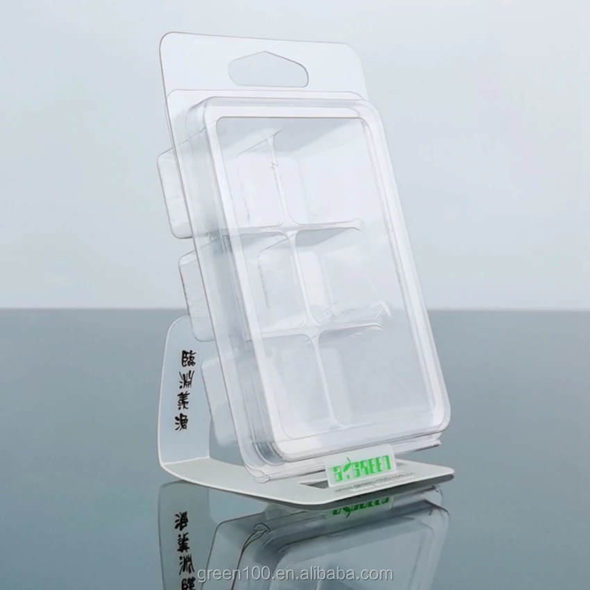 Custom Clear Plastic Candle 6 Cavity Blister Molds Transparent wax melts clamshell packaging with Square/Round/Heart Cativies