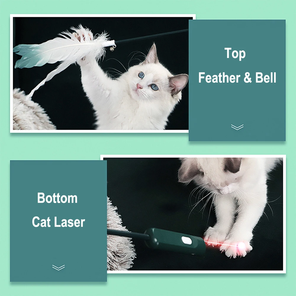 2021 Newest Hoopet Feather Infrared Light Laser Cat Teaser Stick