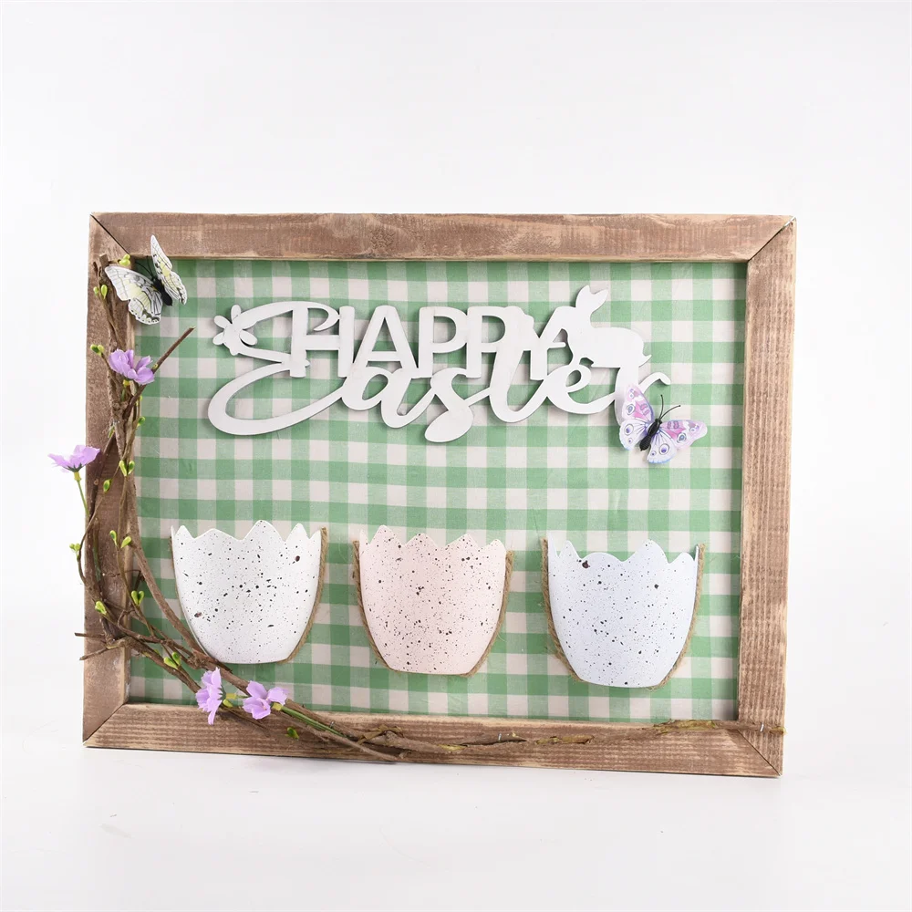 GY BSCI Natural Woodboard Wall Planter Artificial Flowers Home Use Easter Decorations