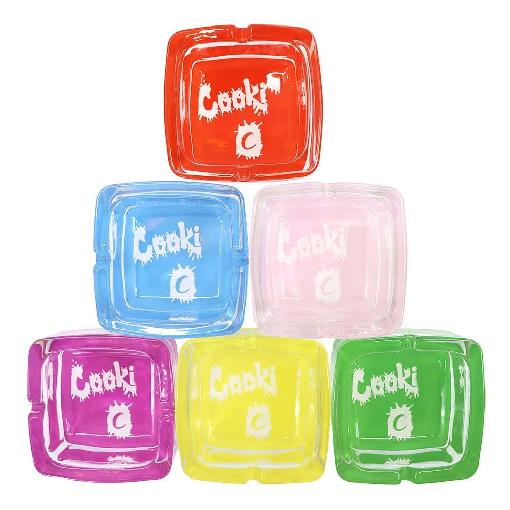 Custom Logo Print Glass Pocket Smokeless Square Round Smoking Accessories Ash Tray Ashtray