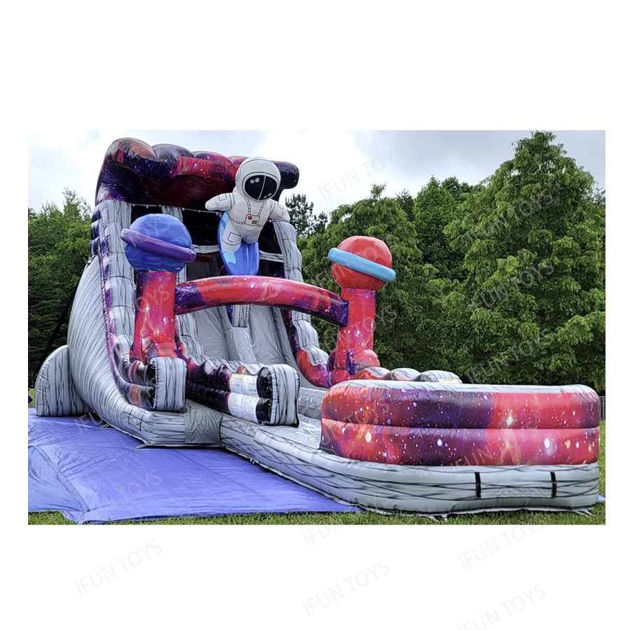 Space Theme 3D Astronaut Inflatable Water Slide Dual Lane Inflatable Bounce Slide Combo with Pool for Children