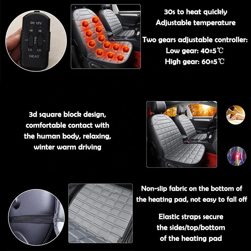 Winter Driving Universal Truck Van Suv Heated Car Seat Cushion Warm Comfortable Fast Heating 12V Heated Back Seat Cover For Cars