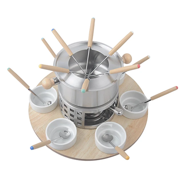 Набор для шведского фондю, тарелка для жарки с ложкой, чашами и подносом