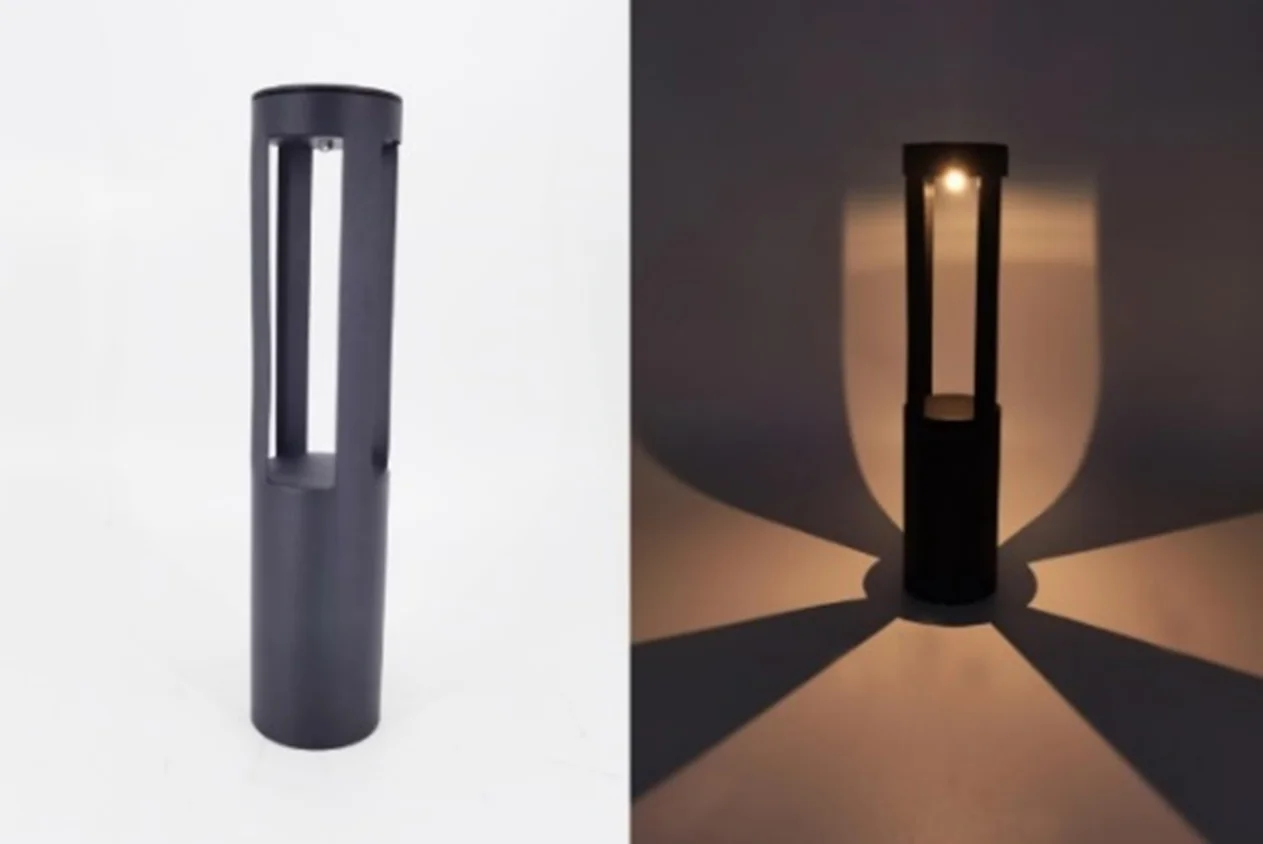 Solar Powered Moden Landscape Black Cylinder Waterproof Garden Pole Top Light Led Landscape Street Post Pole Bollard Light