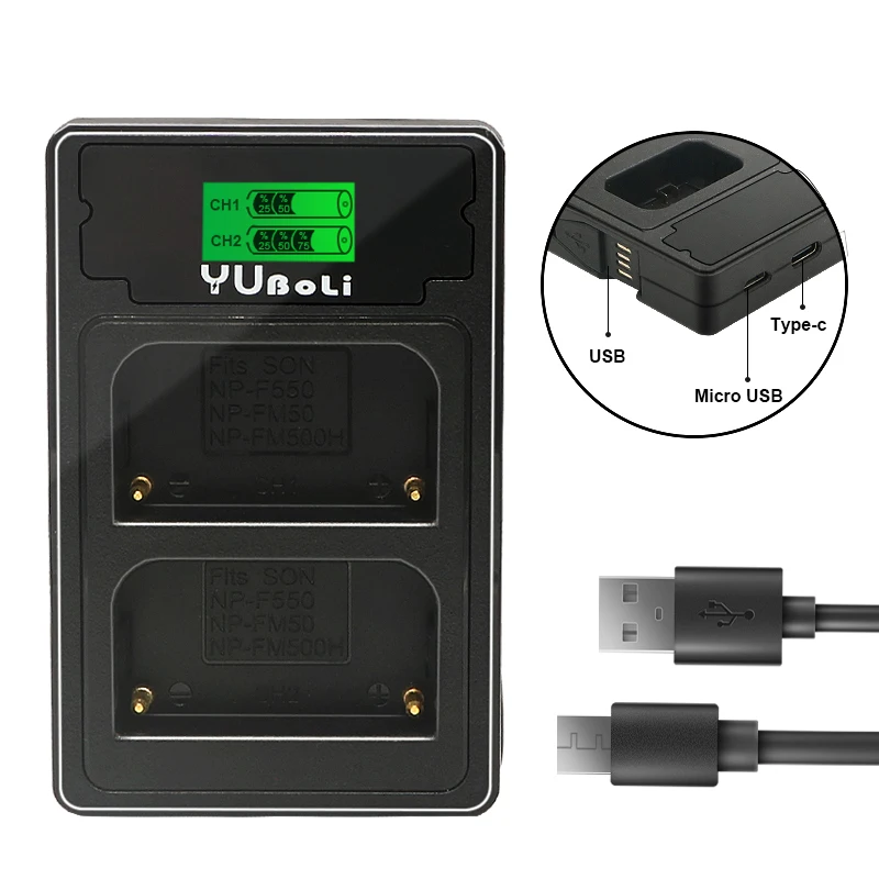 NP-F550 FM50 F550 charger  LED USB Dual Rapid Battery Charger for Sony HDR CX390 290E PJ510 820E 790E