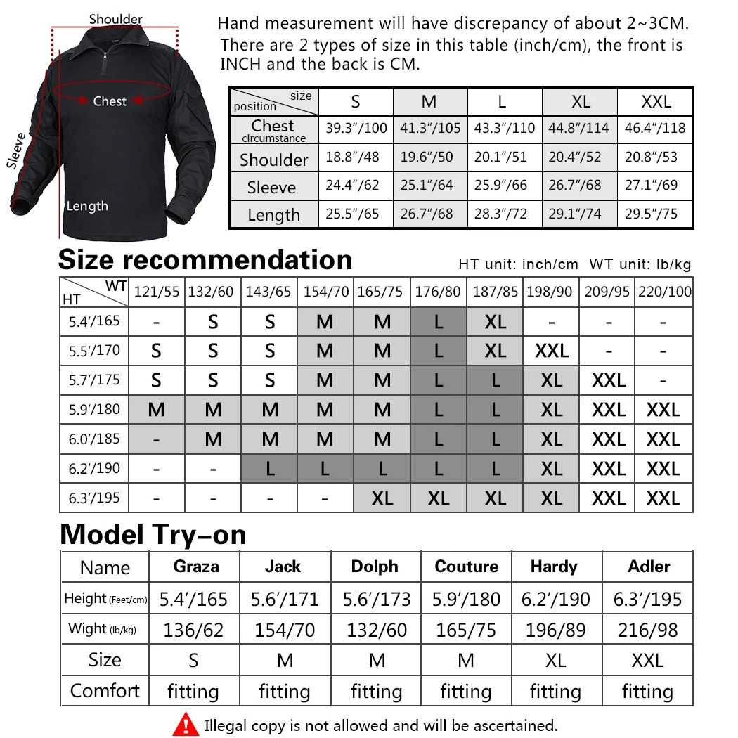 IDOGEAR Men Rapid Assault Black Tactical Top Long Sleeve Shirt Combat Clothing G3 Combat Shirts with Elbow Pads