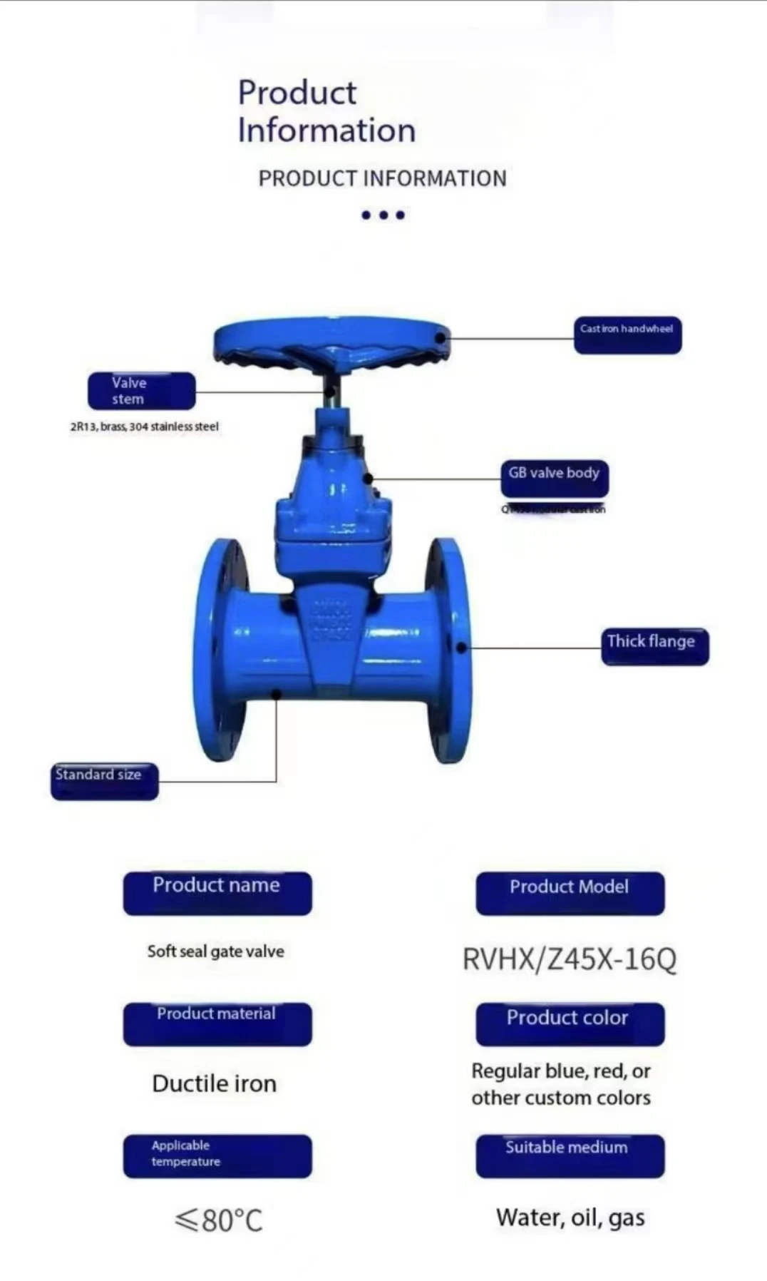 Flange gate valve ductile iron material soft seal hydraulic gate valve