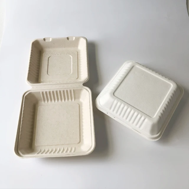 100% biodegradable disposable eco clamshell food packaging containers sugarcane bagasse 9 inch 1/3clamshell