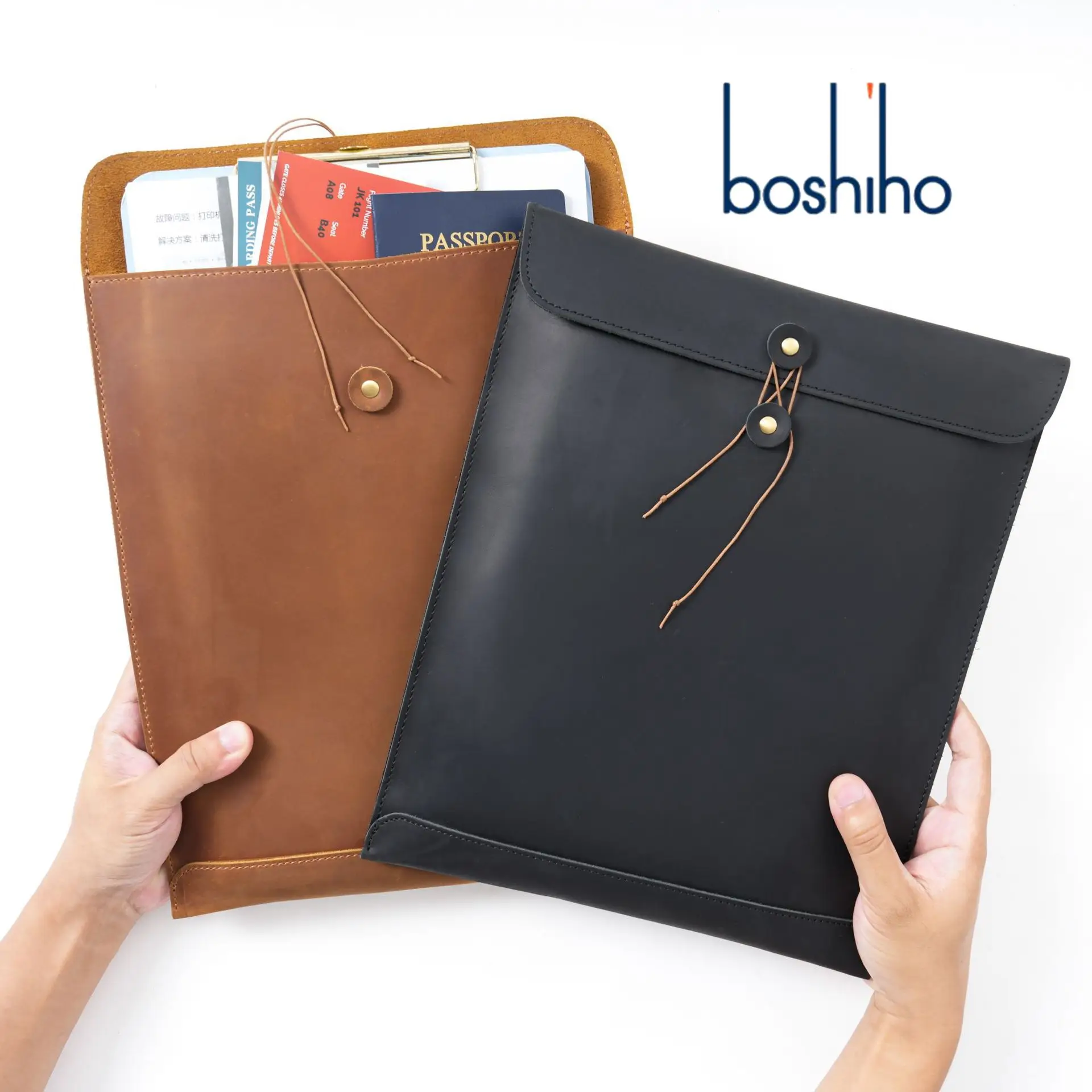 Boshiho Portable Vintage PU Leather Briefcase Fashion Office Paper Organizer Large Capacity for Storing Documents Data Contracts