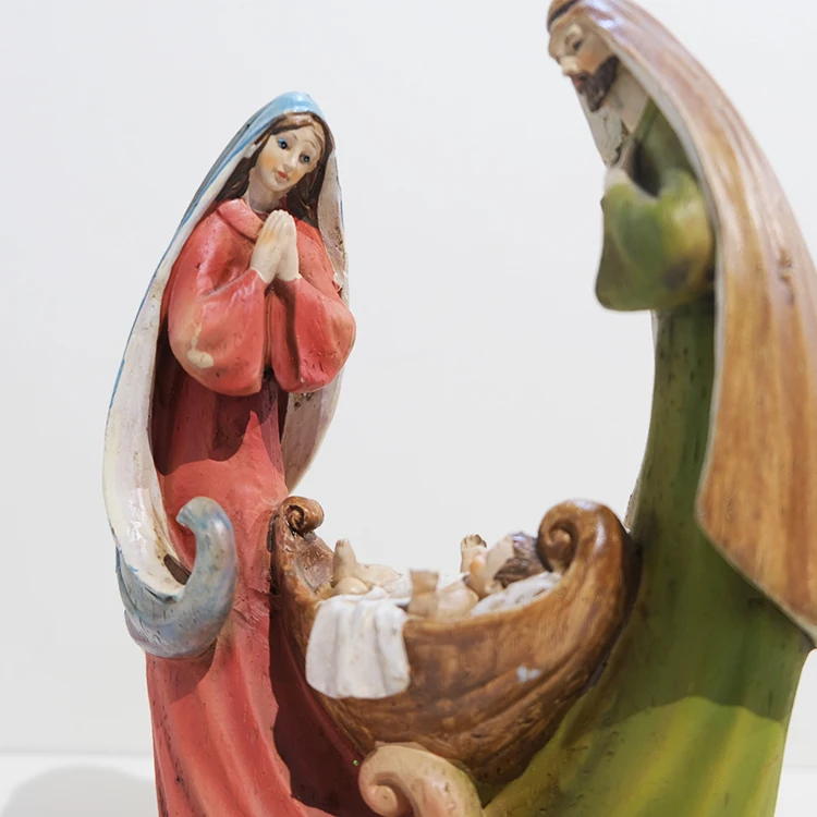 Nativity Holy Family Statue Resin Christmas Sculpture Decoration with Bethlehem Star Figurine Religious Gift