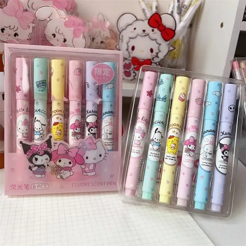 Wholesale Anime Highlighter Pen KT Cat Melody Marker Pen Cartoon Student School Supplies Office Stationery Gifts