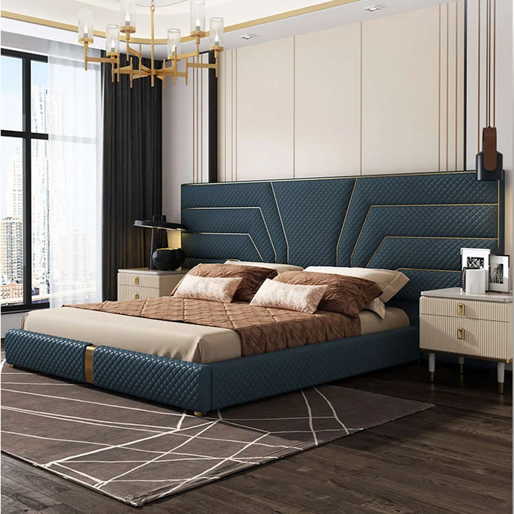 High Quality Solid Wood Leather Rawalpindi Bed Furniture Morden Leather Bed Back Designs