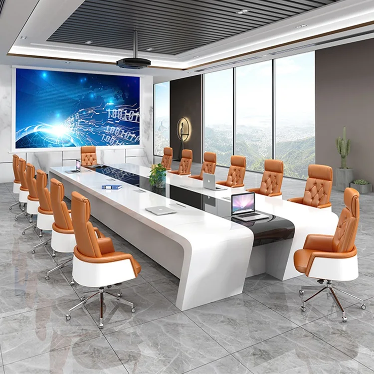 OEM Luxury  Office Furniture  High Glossy White conference tables and chairs